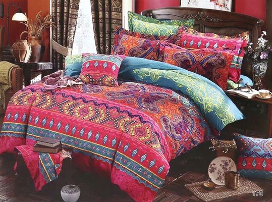 Accueil Hôtel Bohème Double Couette Couverture Ensemble Bleu avec Brown Boho Couette Lit Ensemble
