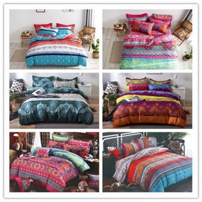 Accueil Hôtel Bohème Double Couette Couverture Ensemble Bleu avec Brown Boho Couette Lit Ensemble