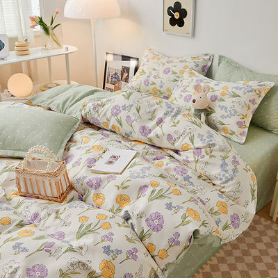 Modèle végétal de coton de lit brossé ensemble pour 2,2 m 7 pieds Lit design simple