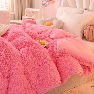 Couette en peluche super douce avec du velours artificiel et des draps roses 100% en polyester