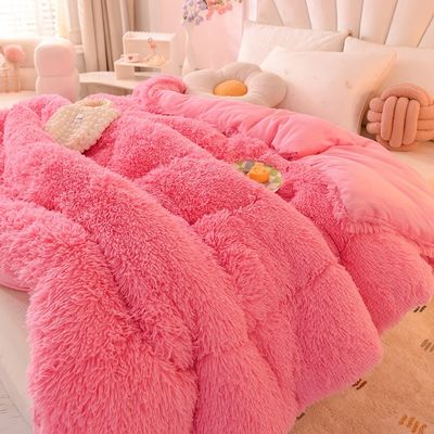 Couette en peluche super douce avec du velours artificiel et des draps roses 100% en polyester