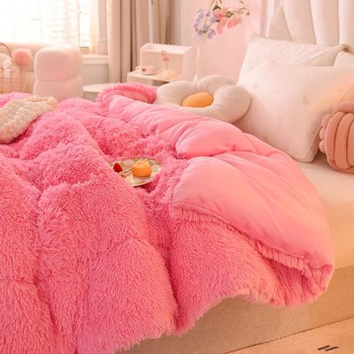 Couette en peluche super douce avec du velours artificiel et des draps roses 100% en polyester