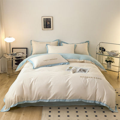 Tissu de lin de coton doux pour toutes les saisons 4 pièces draps tissés plats Lit ensemble pour lit de luxe