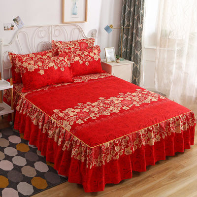 Plantes florales modernes imprimées tissées 100% coton couverture de lit tapis de jupe 3pcs couverture de lit ensembles