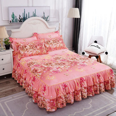 Plantes florales modernes imprimées tissées 100% coton couverture de lit tapis de jupe 3pcs couverture de lit ensembles