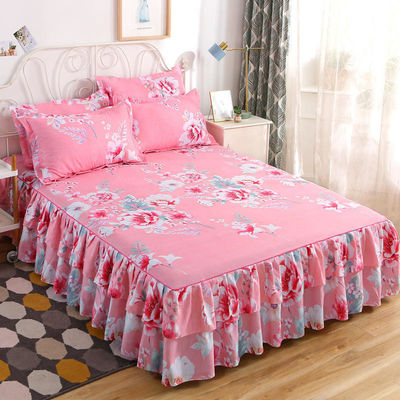 Plantes florales modernes imprimées tissées 100% coton couverture de lit tapis de jupe 3pcs couverture de lit ensembles