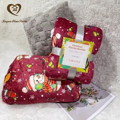 Couverture en peluche Sherpa à double couche pour cadeaux de Noël personnalisés