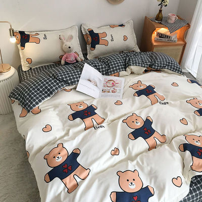 Simple 4 pièces de feuille de lit en polyester de dessin animé pour les lits jumeaux double Queen King Size