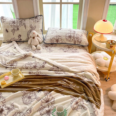 Couverture d'hiver chaude épaissie en 4 pièces, couverture de lit en peluche en laine d'agneau et en laine de lait
