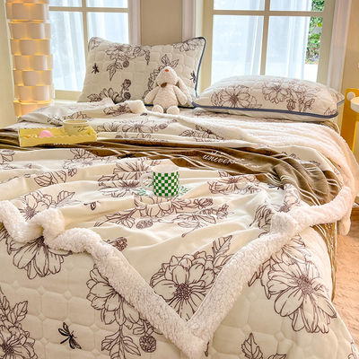 Couverture d'hiver chaude épaissie en 4 pièces, couverture de lit en peluche en laine d'agneau et en laine de lait