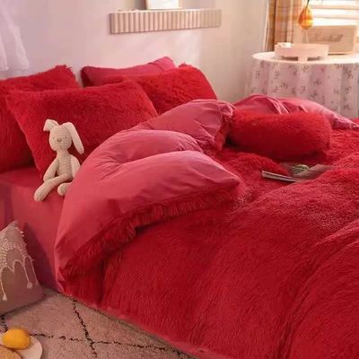 Home Hotel Queen Size Lit ensemble avec feuille de jupe en satin et couverture de coton velours