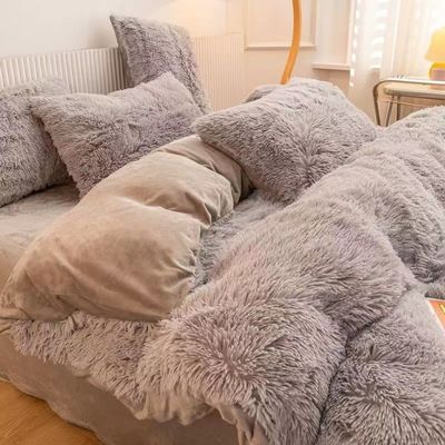 Home Hotel Queen Size Lit ensemble avec feuille de jupe en satin et couverture de coton velours