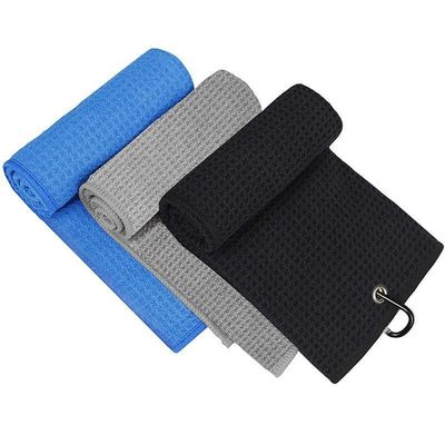 Microfibre toute saison serviette de balle de golf logo personnalisé Waffle serviette de golf avec grommet et Ho