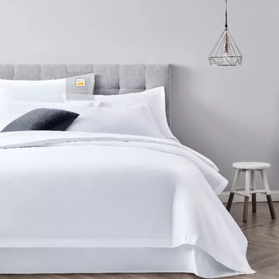 300TC Satin Blanc King Taille Hôtel Couette Couverture Plaque Plate Ensemble avec motif solide