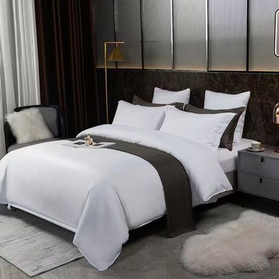 300TC Satin Blanc King Taille Hôtel Couette Couverture Plaque Plate Ensemble avec motif solide