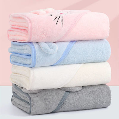 Maison dessin animé design velours encapuchonné bébé enfants serviette de bain avec une bonne absorption 80 * 80cm
