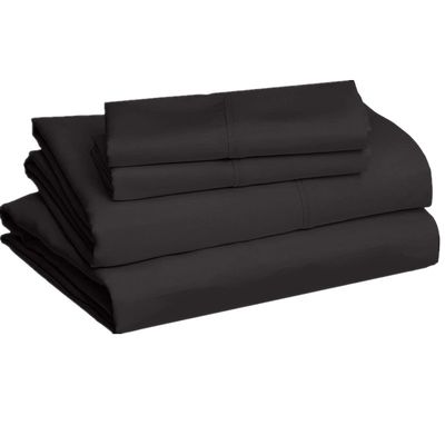 Lavé en microfibre super douce 4 pièces Lit avec poches profondes Queen Noir Solid